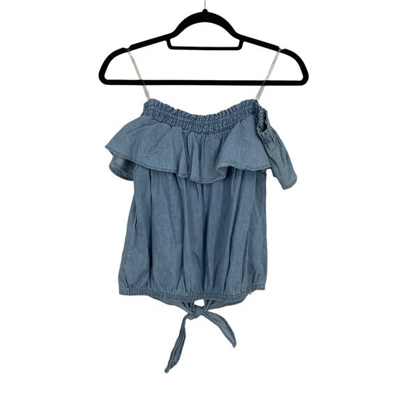 Active USA Denim Women's Chambray Tie-Front Off-The-Shoulder Top Size Large L - Picture 6 of 8